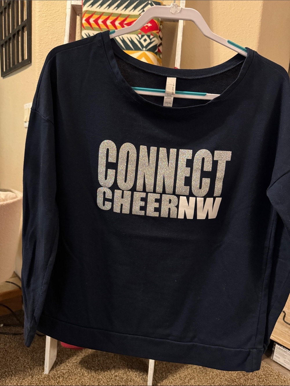 Next Level Apparel Navy Sweatshirt with Silver Glitter CONNECT CHEERNW